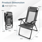 Patio Folding Chairs Set of 2 with Wide Armrests and 7-Level Backrest for Camping Backyard Garden-Grey