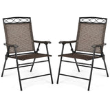 Set of 2 Patio Folding Chairs Sling Portable Dining Chair Set with Armrest