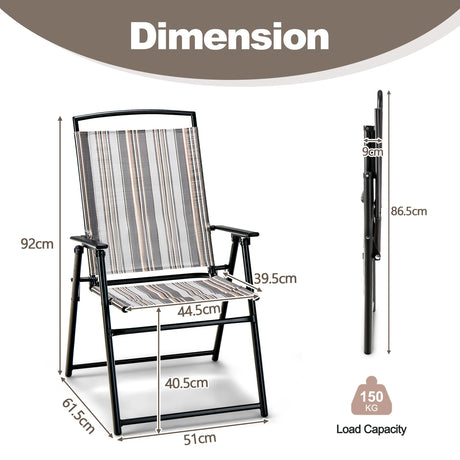 Set of 2 Patio Folding Sling Chairs Space-saving Dining Chair-Gray