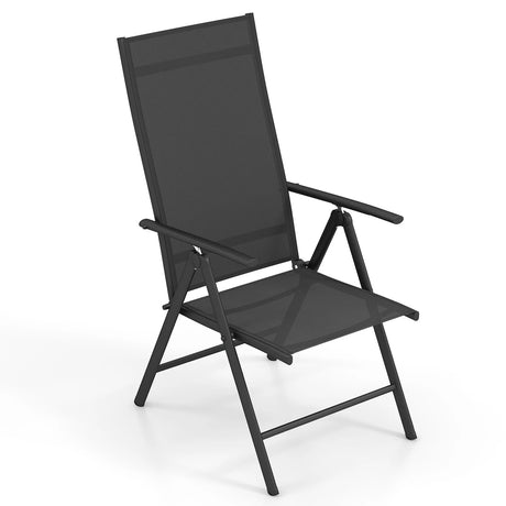 Patio Folding Dining Chairs Set of 2 with 7-Level Adjustable High Backrest-Black