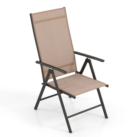 Patio Folding Dining Chairs Set of 2 with 7-Level Adjustable High Backrest-Coffee
