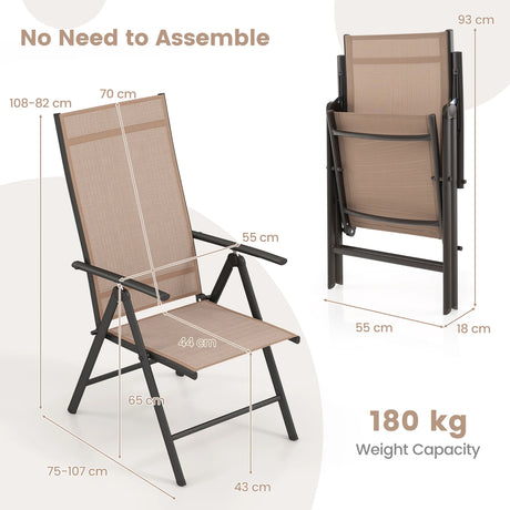 Patio Folding Dining Chairs Set of 2 with 7-Level Adjustable High Backrest-Coffee