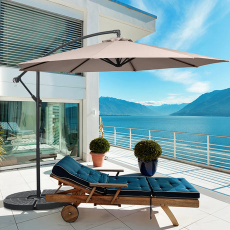 10FT Offset Umbrella with 8 Ribs Cantilever and Cross Base Tilt Adjustment-Brown
