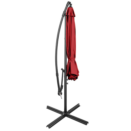 10FT Offset Umbrella with 8 Ribs Cantilever and Cross Base Tilt Adjustment-Red