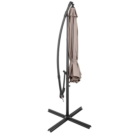 10FT Offset Umbrella with 8 Ribs Cantilever and Cross Base Tilt Adjustment-Brown