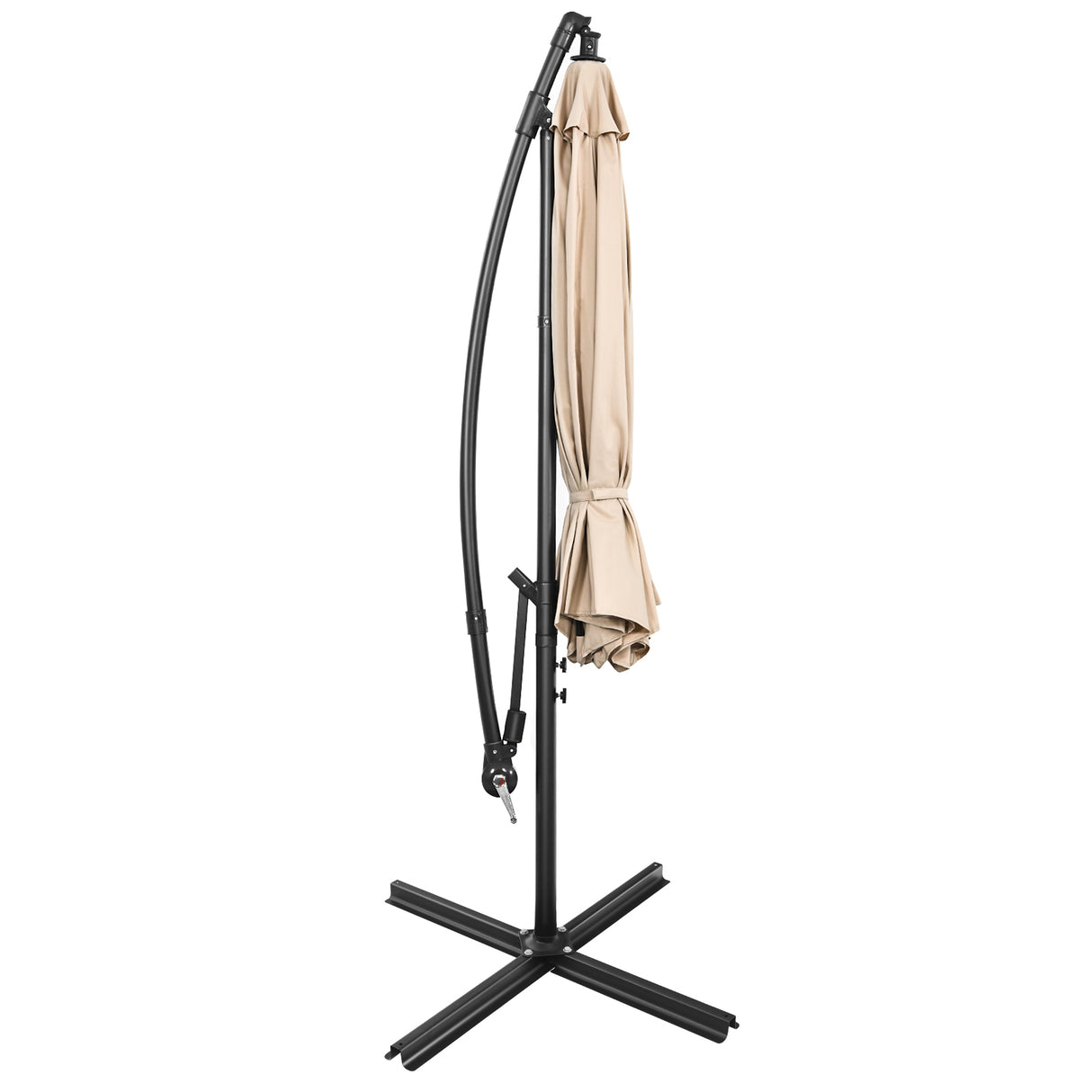 10FT Offset Umbrella with 8 Ribs Cantilever and Cross Base Tilt Adjustment-Beige