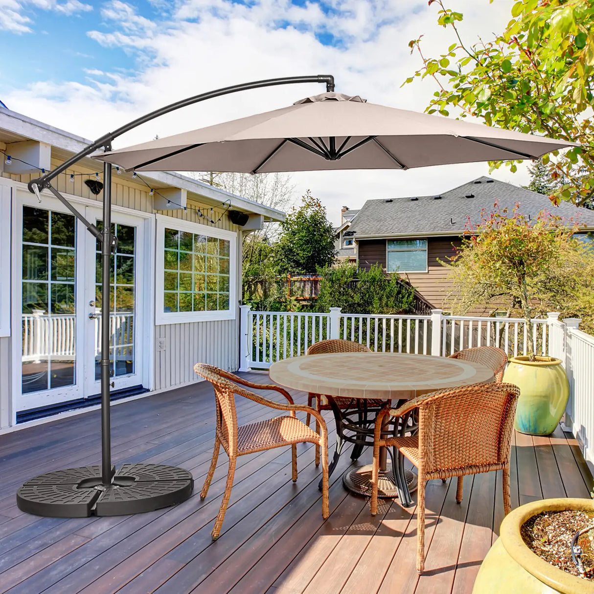 10FT Offset Umbrella with 8 Ribs Cantilever and Cross Base Tilt Adjustment-Brown