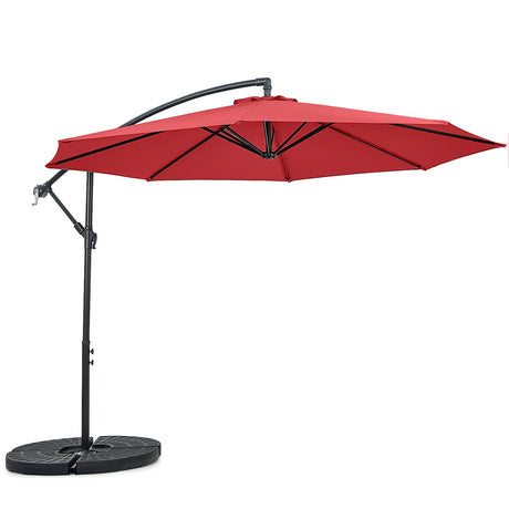 10FT Offset Umbrella with 8 Ribs Cantilever and Cross Base Tilt Adjustment-Red