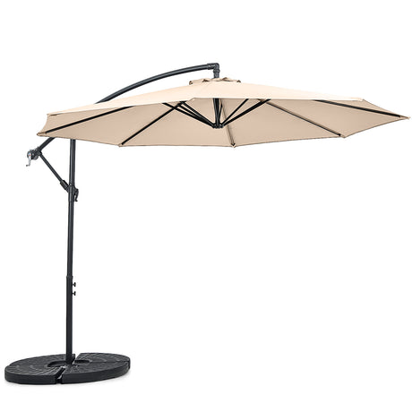 10FT Offset Umbrella with 8 Ribs Cantilever and Cross Base Tilt Adjustment-Beige