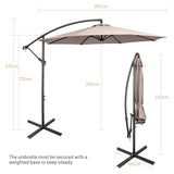 10FT Offset Umbrella with 8 Ribs Cantilever and Cross Base Tilt Adjustment-Brown