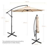 10FT Offset Umbrella with 8 Ribs Cantilever and Cross Base Tilt Adjustment-Beige