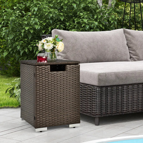 2-in-1 Rattan Hideaway Propane Gas Tank Table