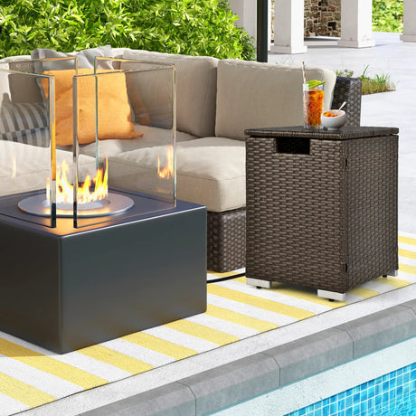 2-in-1 Rattan Hideaway Propane Gas Tank Table