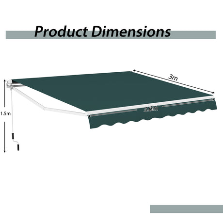 Awning with crank balcony awning sun protection for balcony 360 x 300 cm green