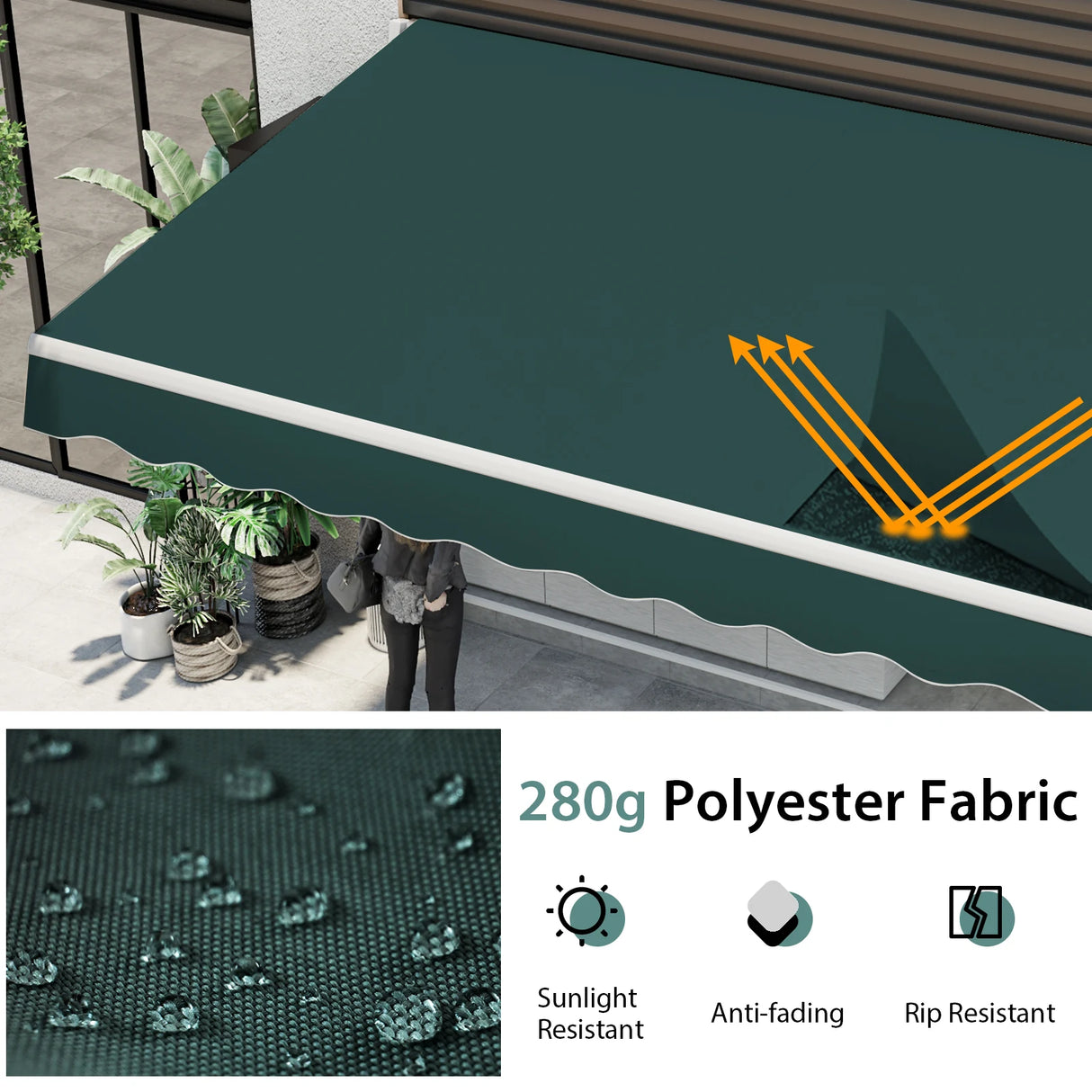 Awning with crank balcony awning sun protection for balcony 360 x 300 cm green