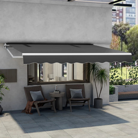 Retractable Awning Aluminum Patio Sun Shade with Crank Handle 3.6m  3m Gray