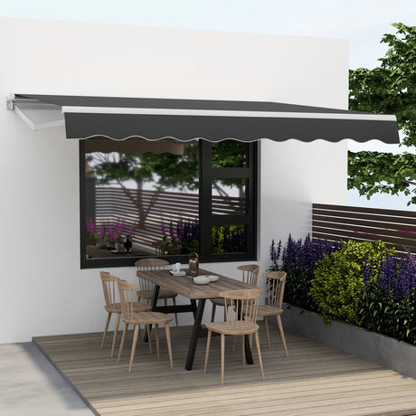 Retractable Awning Aluminum Patio Sun Shade with Crank Handle 3.6m  3m Gray