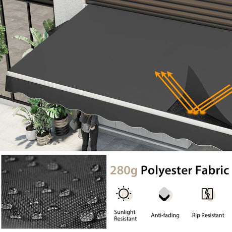 Retractable Awning Aluminum Patio Sun Shade with Crank Handle 3.6m  3m Gray
