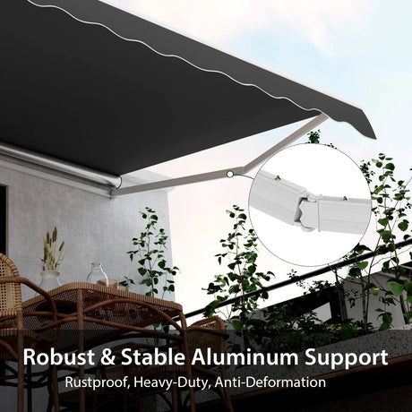 Retractable Awning Aluminum Patio Sun Shade with Crank Handle 3.6m  3m Gray