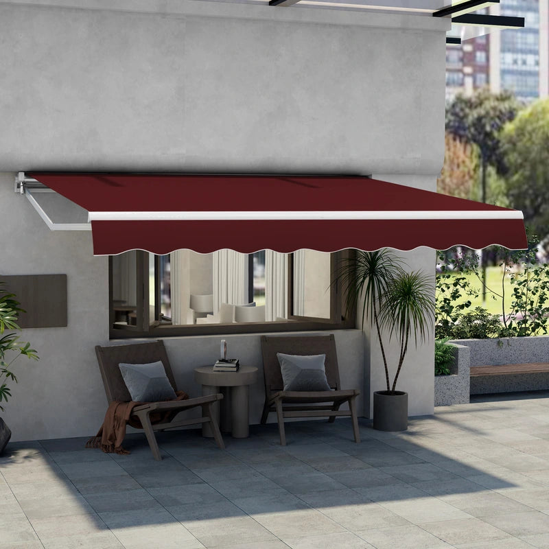 Retractable Awning Aluminum Patio Sun Shade with Crank Handle 3.6m  3m Wine Red
