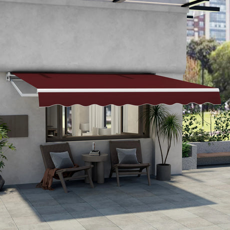 Retractable Awning Aluminum Patio Sun Shade with Crank Handle 3.6m  3m Wine Red