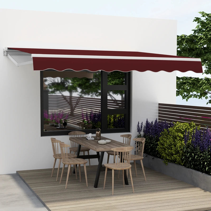 Retractable Awning Aluminum Patio Sun Shade with Crank Handle 3.6m  3m Wine Red