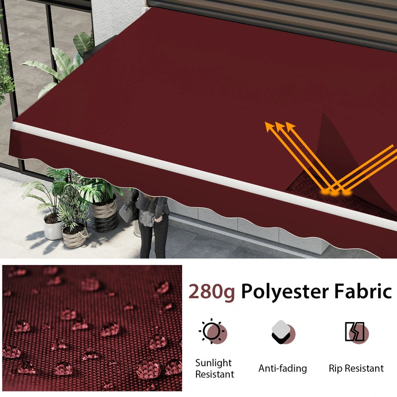 Retractable Awning Aluminum Patio Sun Shade with Crank Handle 3.6m  3m Wine Red