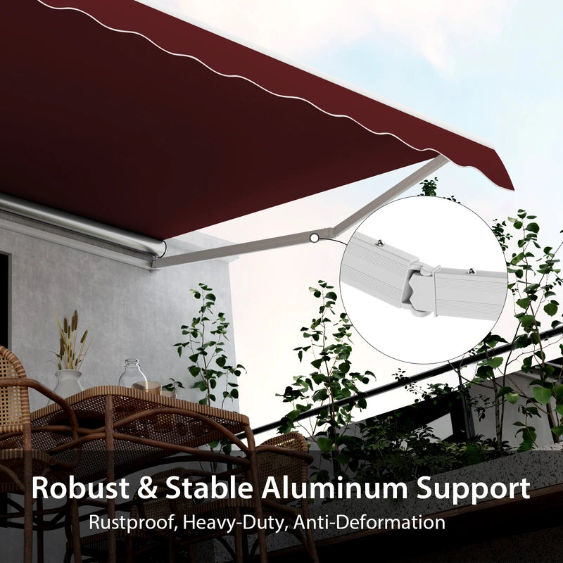 Retractable Awning Aluminum Patio Sun Shade with Crank Handle 3.6m  3m Wine Red
