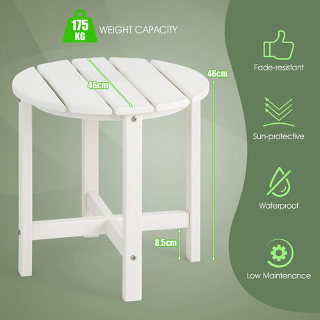 Side Table with Weather-Resistant Material for Patio/Porch/Garden-White