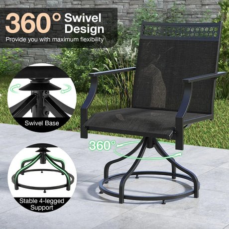 Patio Swivel Dining Chairs Set of 2 with Quick-Drying Fabric-Grey