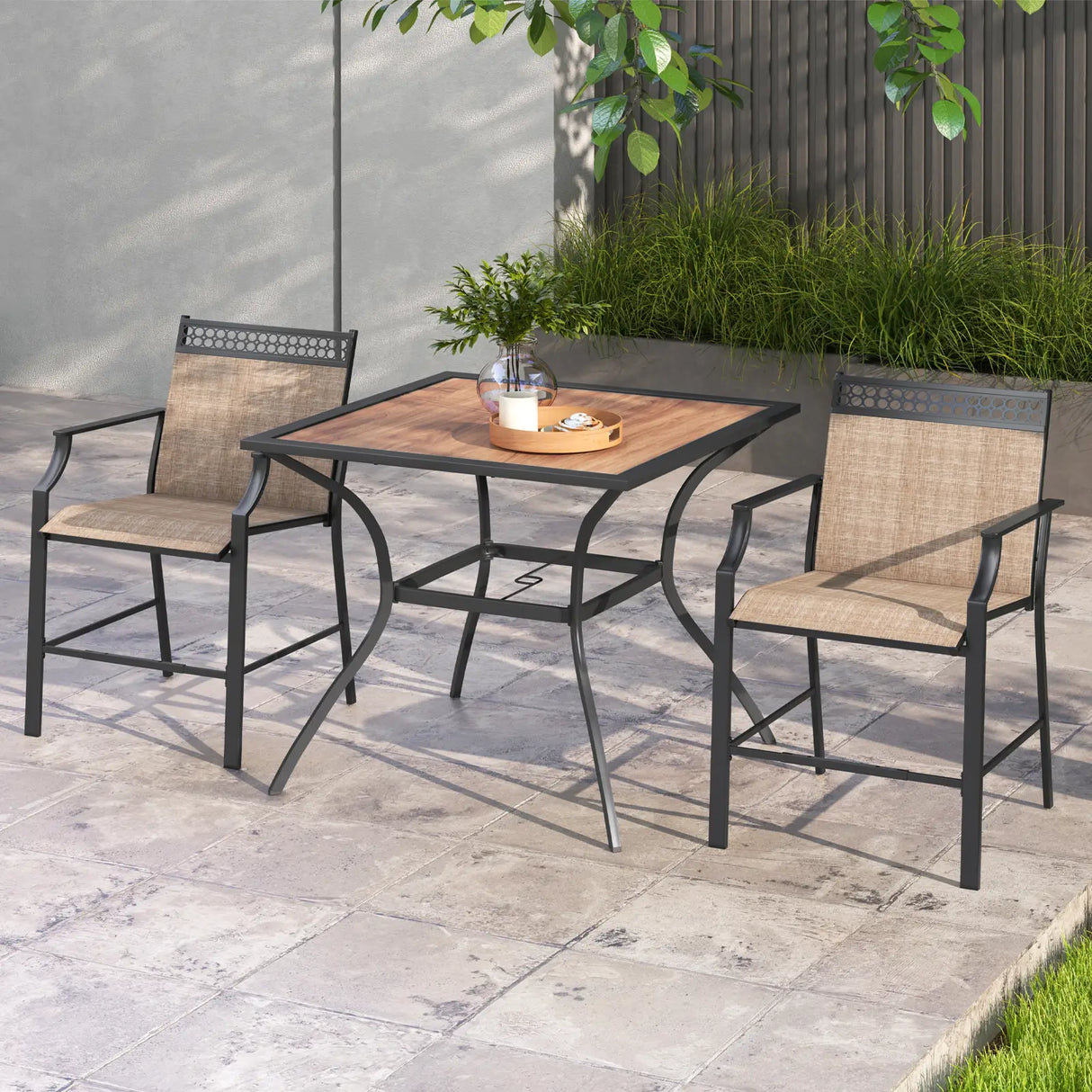 Patio Dining Table for 4 Square Bistro Table with Umbrella Holes