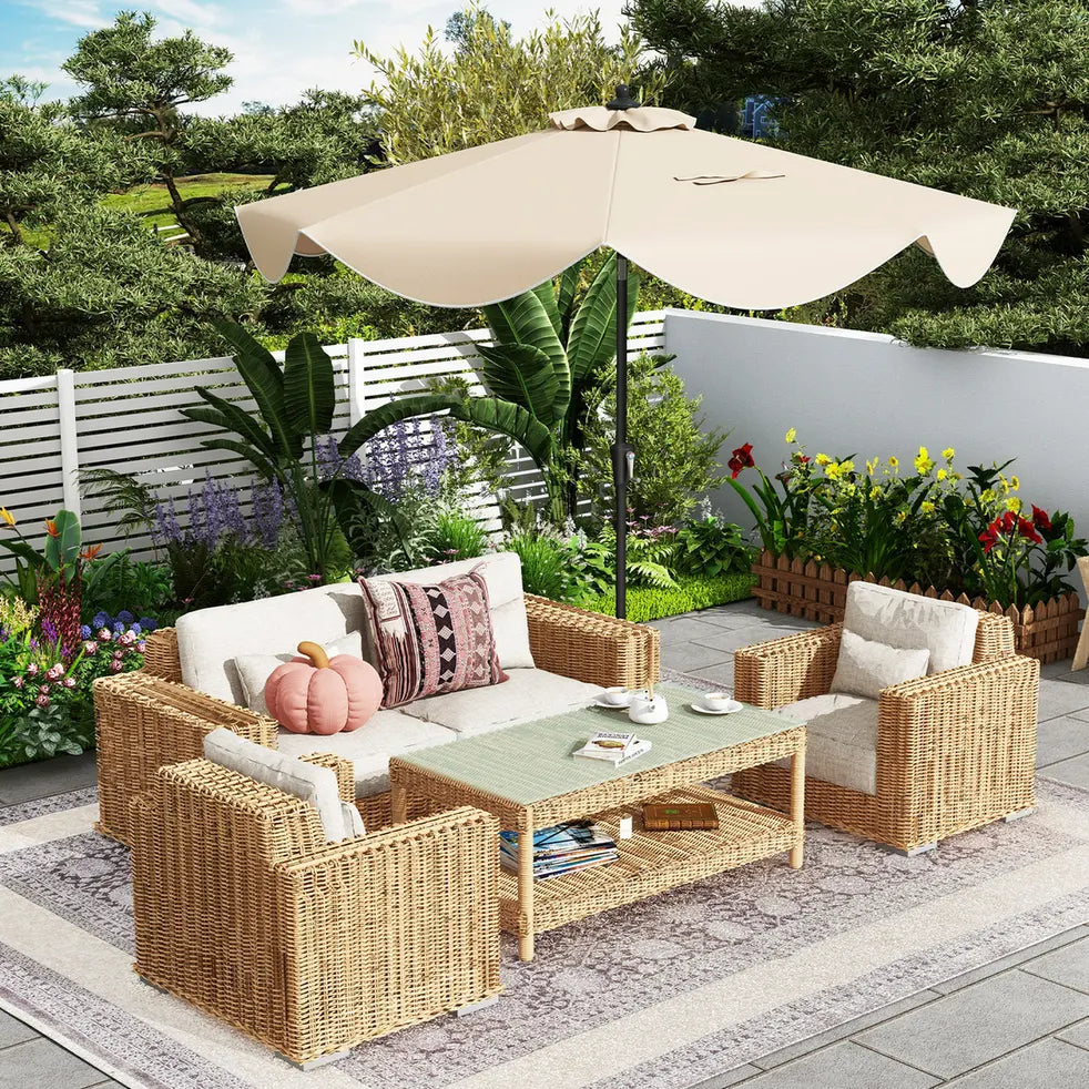 2.8M Patio Umbrella 2-Tier Market Table Umbrella with Crank Handle-Beige