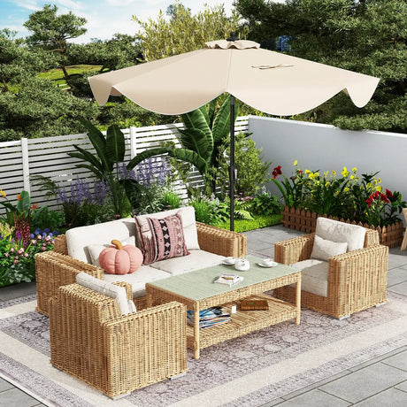 2.8M Patio Umbrella 2-Tier Market Table Umbrella with Crank Handle-Beige