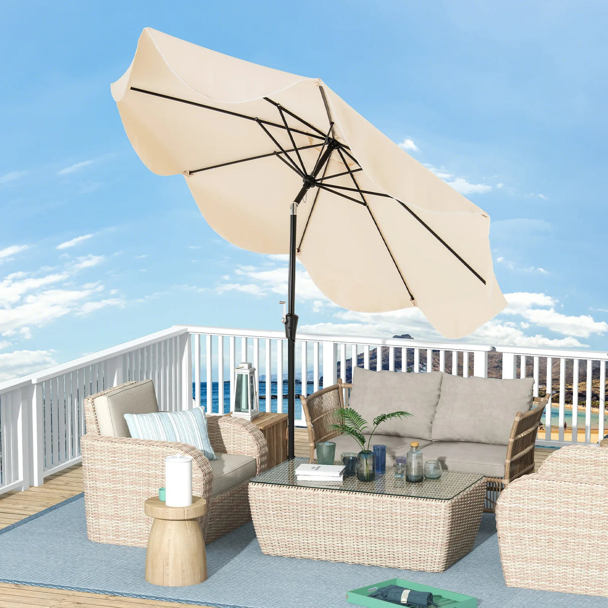2.8M Patio Umbrella 2-Tier Market Table Umbrella with Crank Handle-Beige