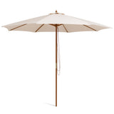 Adjustable 10 Feet Wooden Outdoor Umbrella Sunshade-Beige