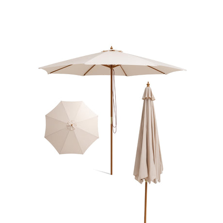 Adjustable 10 Feet Wooden Outdoor Umbrella Sunshade-Beige