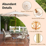 Adjustable 10 Feet Wooden Outdoor Umbrella Sunshade-Beige