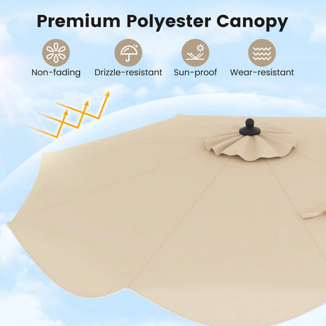 2.8M Patio Umbrella 2-Tier Market Table Umbrella with Crank Handle-Beige