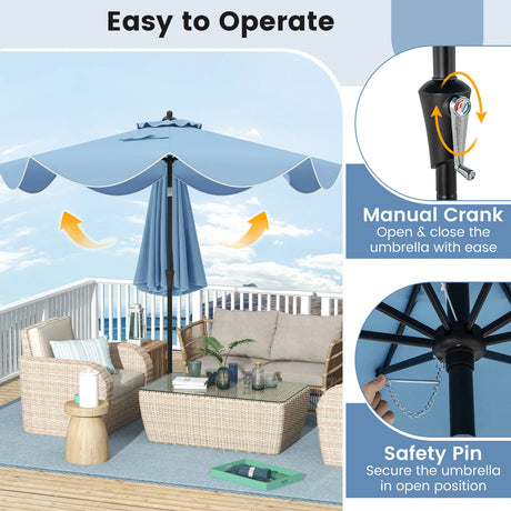 2.8M Patio Umbrella 2-Tier Market Table Umbrella with Crank Handle-Navy