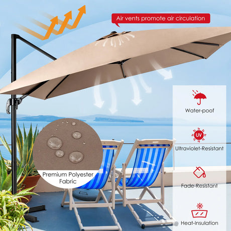 360 Rotation 8-Rib Cantilever Umbrella with 3 Tilt Settings for Garden and Cafe-Coffee