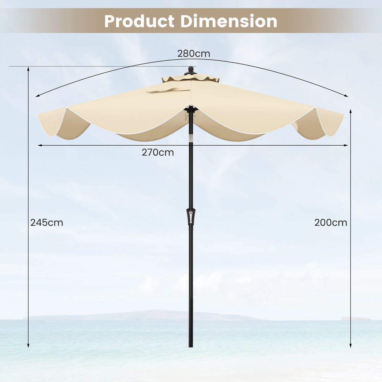 2.8M Patio Umbrella 2-Tier Market Table Umbrella with Crank Handle-Beige