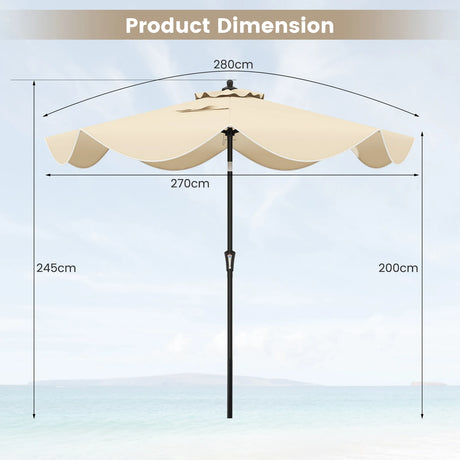 2.8M Patio Umbrella 2-Tier Market Table Umbrella with Crank Handle-Beige