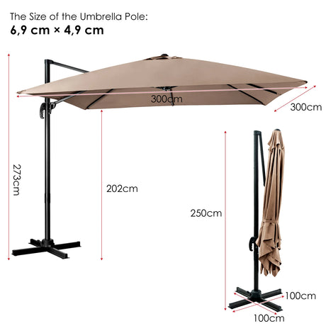 360 Rotation 8-Rib Cantilever Umbrella with 3 Tilt Settings for Garden and Cafe-Coffee