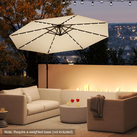 Patio Umbrella Solar LED Cantilever Umbrella with Tilt Adjustment-Beige