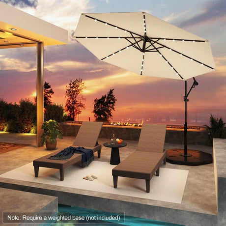 Patio Umbrella Solar LED Cantilever Umbrella with Tilt Adjustment-Beige