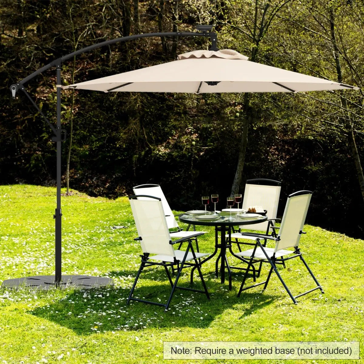 Patio Umbrella Solar LED Cantilever Umbrella with Tilt Adjustment-Beige