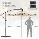 Patio Umbrella Solar LED Cantilever Umbrella with Tilt Adjustment-Beige