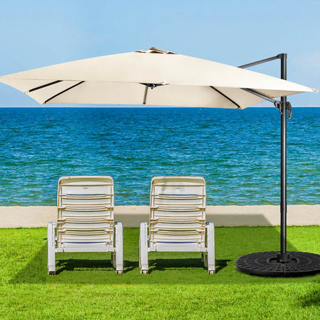 360 Rotation 8-Rib Cantilever Umbrella with 3 Tilt Settings for Garden and Cafe-Beige