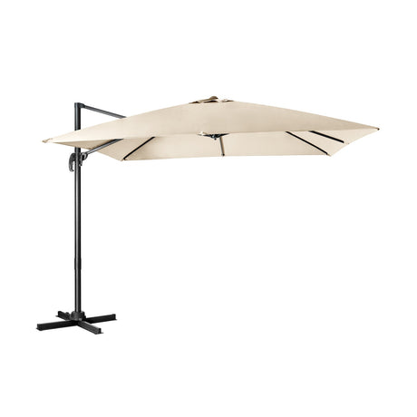 360 Rotation 8-Rib Cantilever Umbrella with 3 Tilt Settings for Garden and Cafe-Beige