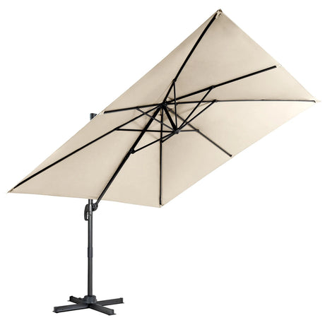 360 Rotation 8-Rib Cantilever Umbrella with 3 Tilt Settings for Garden and Cafe-Beige